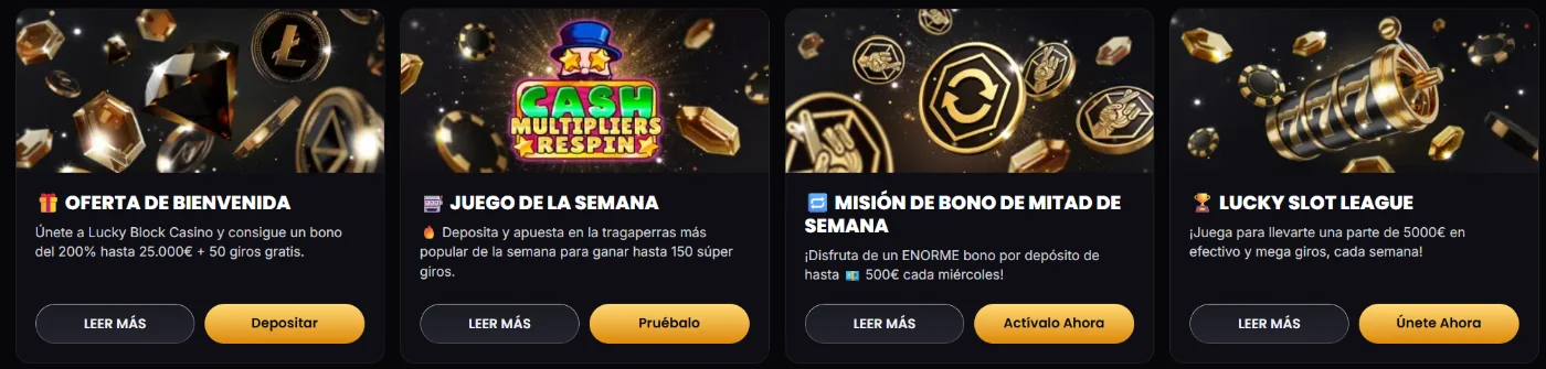 Lucky Block Casino promociones y bonos Lucky Block Casino promociones con bono de bienvenida, juego de la semana y recompensas